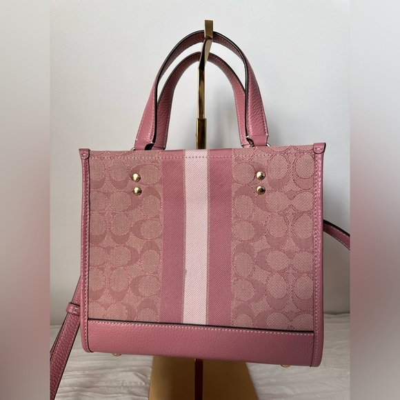 Pink Dempsey Tote Bag 22” in Signature Jacuard with Stripe and Coach Patch - Picture 5 of 14